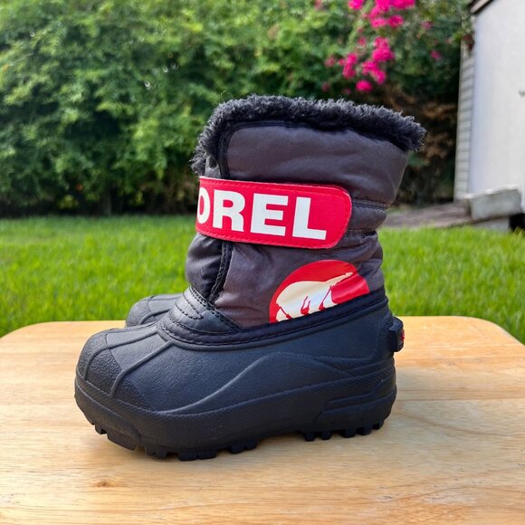 SOREL Kids' Snow Commander Boots in Black Red Size 9 - Picture 1 of 6